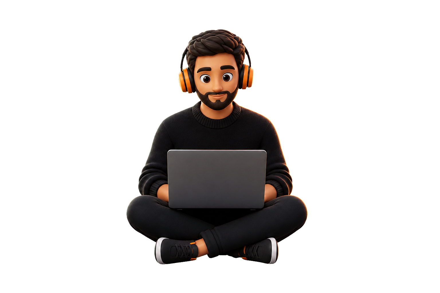 3D Illustration eines Entwicklers mit Laptop